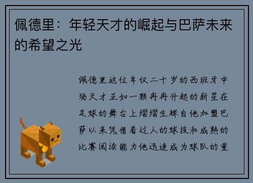 佩德里：年轻天才的崛起与巴萨未来的希望之光