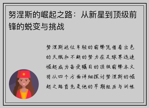 努涅斯的崛起之路：从新星到顶级前锋的蜕变与挑战